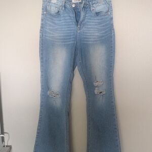 Vigoss Women's Blue Flare Jeans with Distressed Details